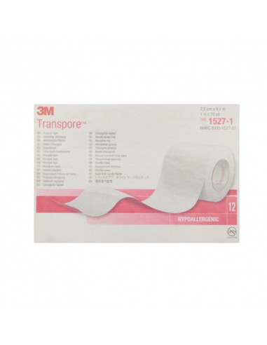 3M Apósito Adhesivo Transpore 2,5 cm x 9,2 m 12 rollos