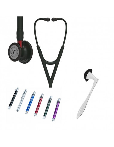 Peitoral Littmann Cardiology IV Student Box 6200 com acabamento preto, tubo preto, haste e fone de ouvido