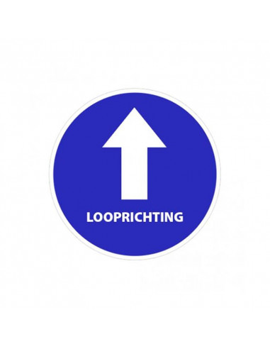 Vloersticker pijl + tekst looprichting blauw/wit Ø200mm