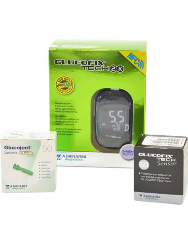 Paquete básico de medidor de glucosa en sangre Glucofix Tech 2K PLUS
