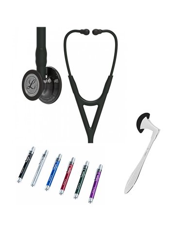 Pavillon Littmann Cardiology IV Studentbox avec finition fumée brillante, tube noir, tige noire et têtes noires